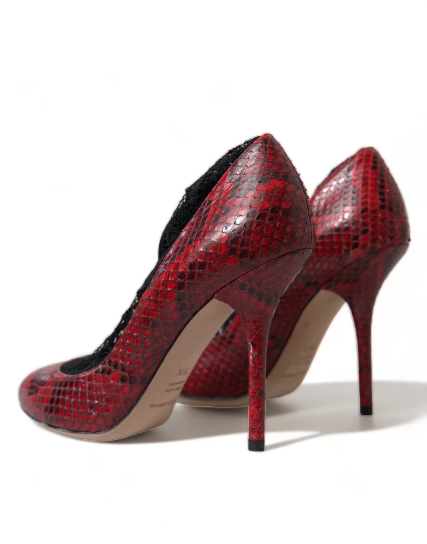 Dolce & Gabbana Red Almond Toe Snakeskin Pumps with Lace Socks EU36.5 / US6