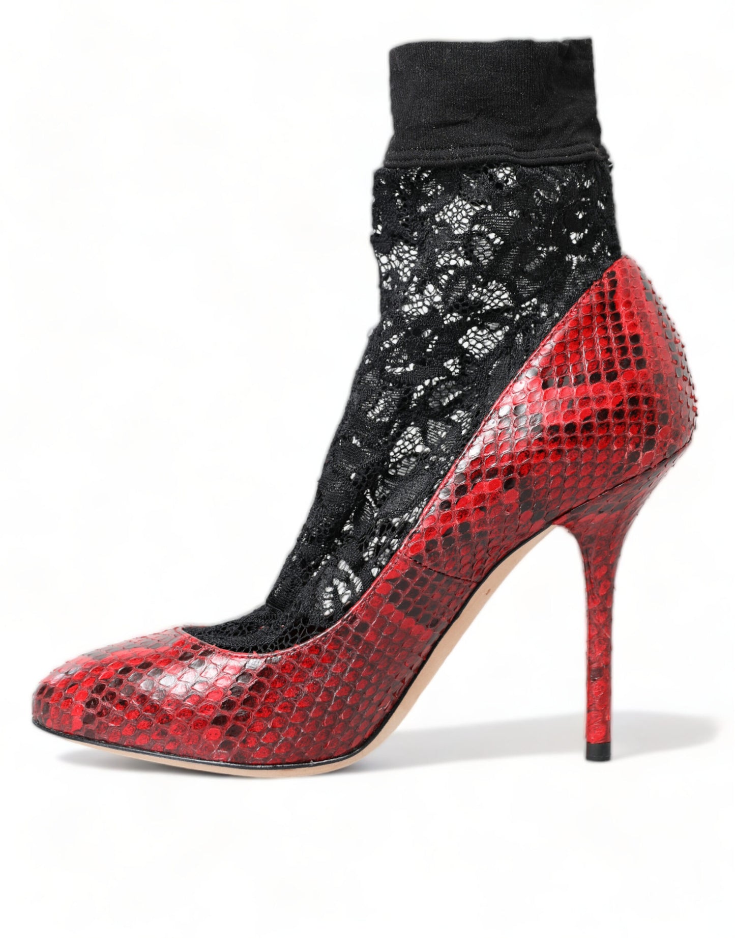 Dolce & Gabbana Red Almond Toe Snakeskin Pumps with Lace Socks EU36.5 / US6