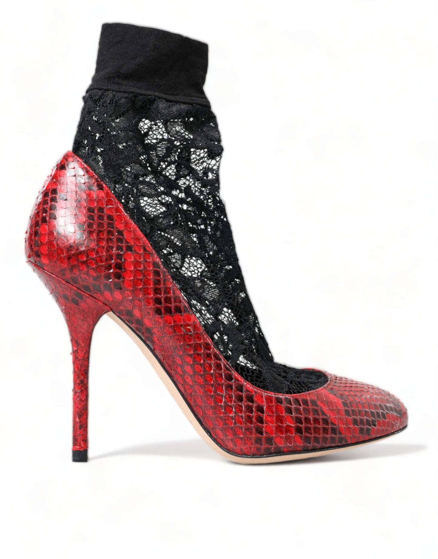 Dolce & Gabbana Red Almond Toe Snakeskin Pumps with Lace Socks EU36.5 / US6