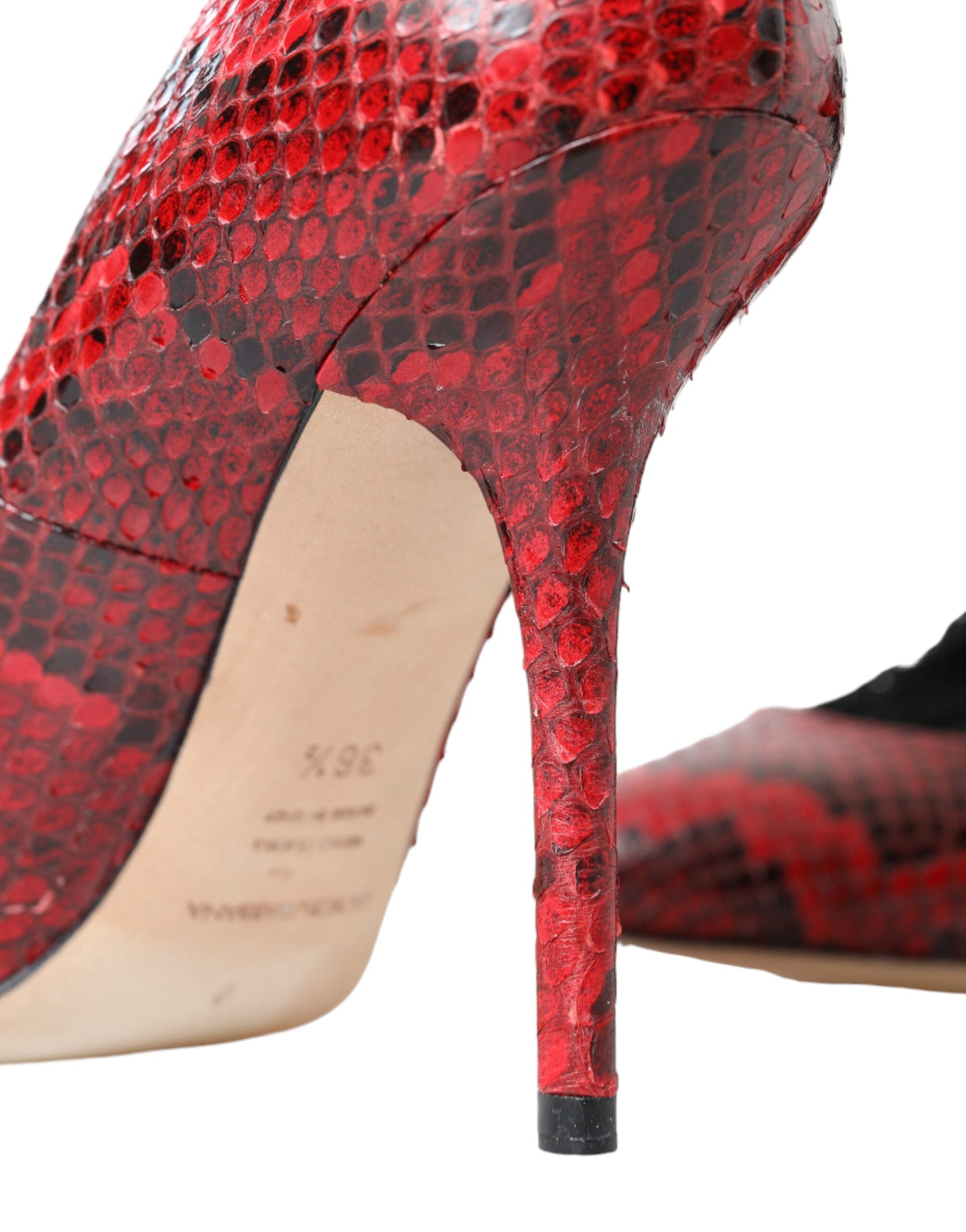 Dolce & Gabbana Red Almond Toe Snakeskin Pumps with Lace Socks EU36.5 / US6