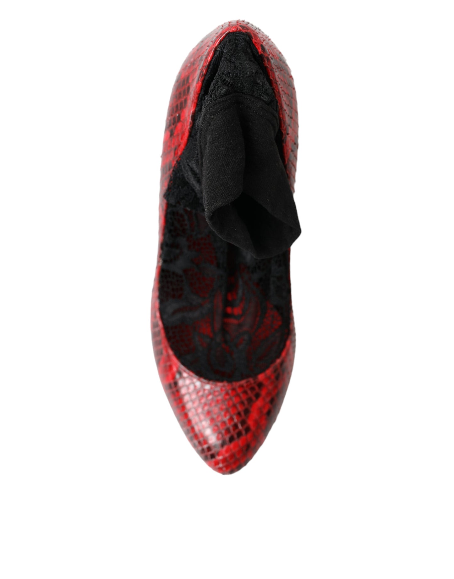 Dolce & Gabbana Red Almond Toe Snakeskin Pumps with Lace Socks EU36.5 / US6