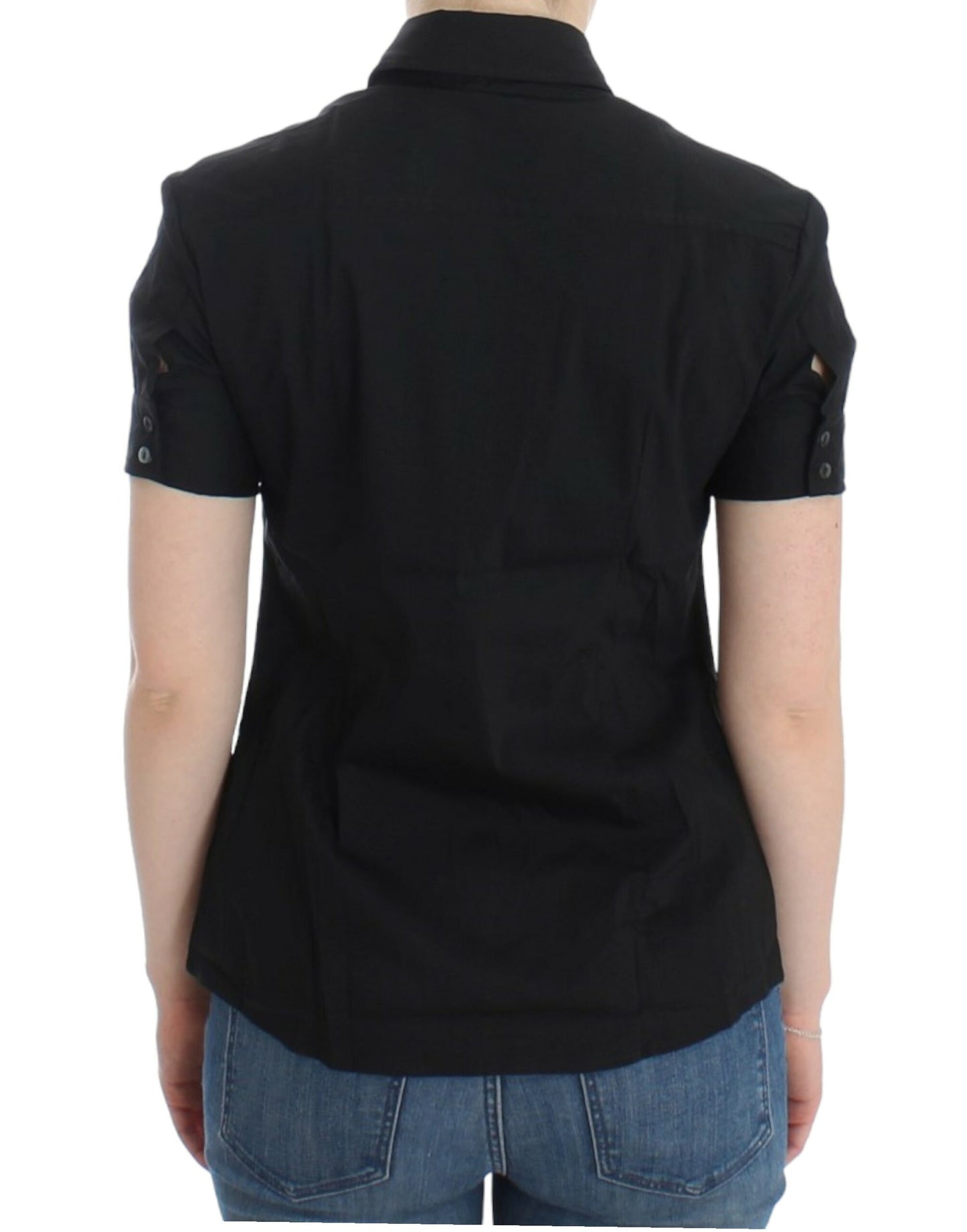 John Galliano Elegant Black Cotton Stretch Shortsleeve Blouse IT40 | S