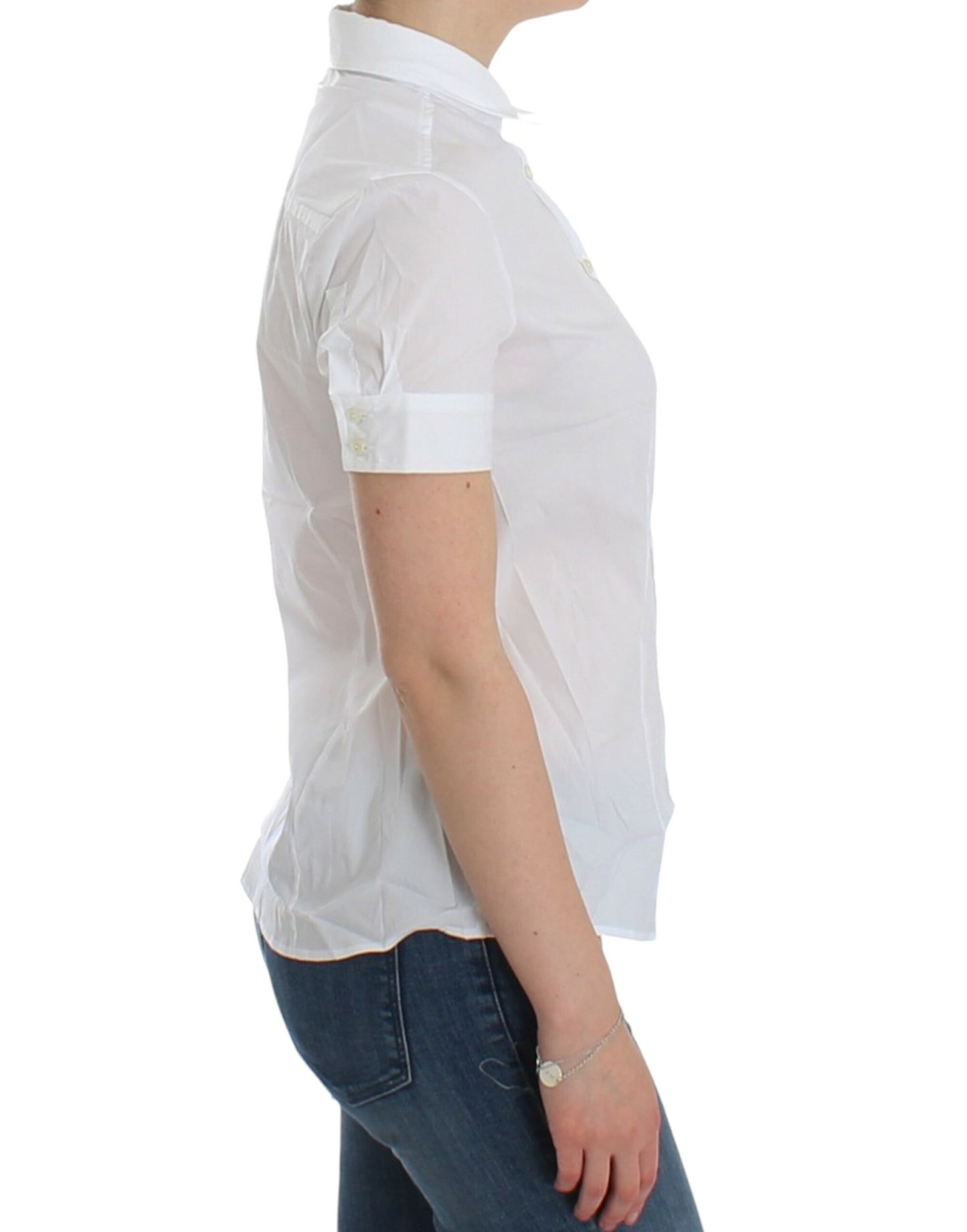 John Galliano Chic White Cotton Blend Shortsleeve Blouse