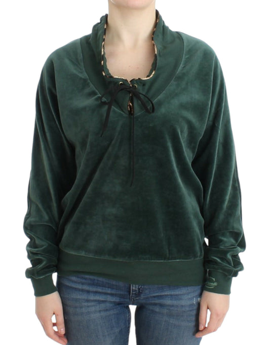 Cavalli Elegant Green Mock Sweater with Rhinestone Detail IT42 | M