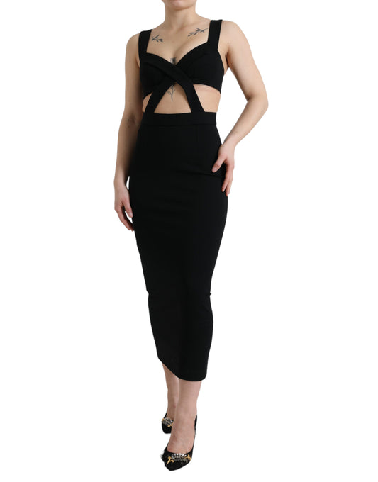 Dolce & Gabbana Glamorous Black Bodycon Midi Dress IT38 / XS