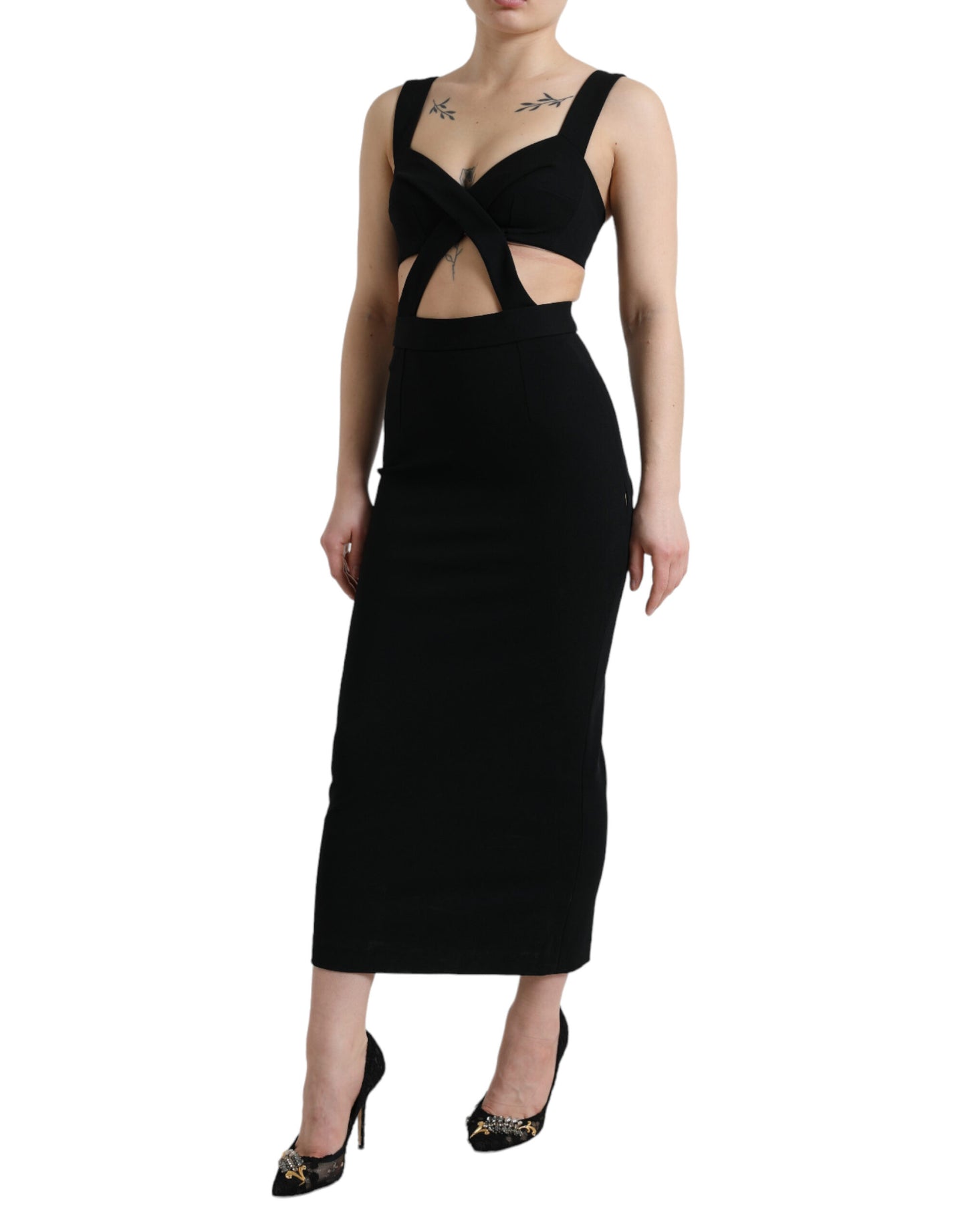 Dolce & Gabbana Glamorous Black Bodycon Midi Dress IT38 / XS