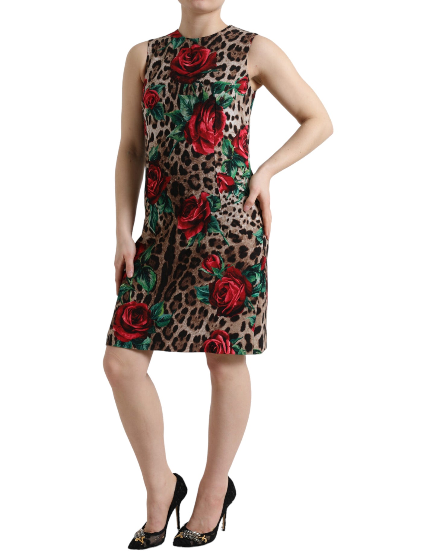 Dolce & Gabbana Elegant Leopard Floral A-Line Dress IT36 / XS