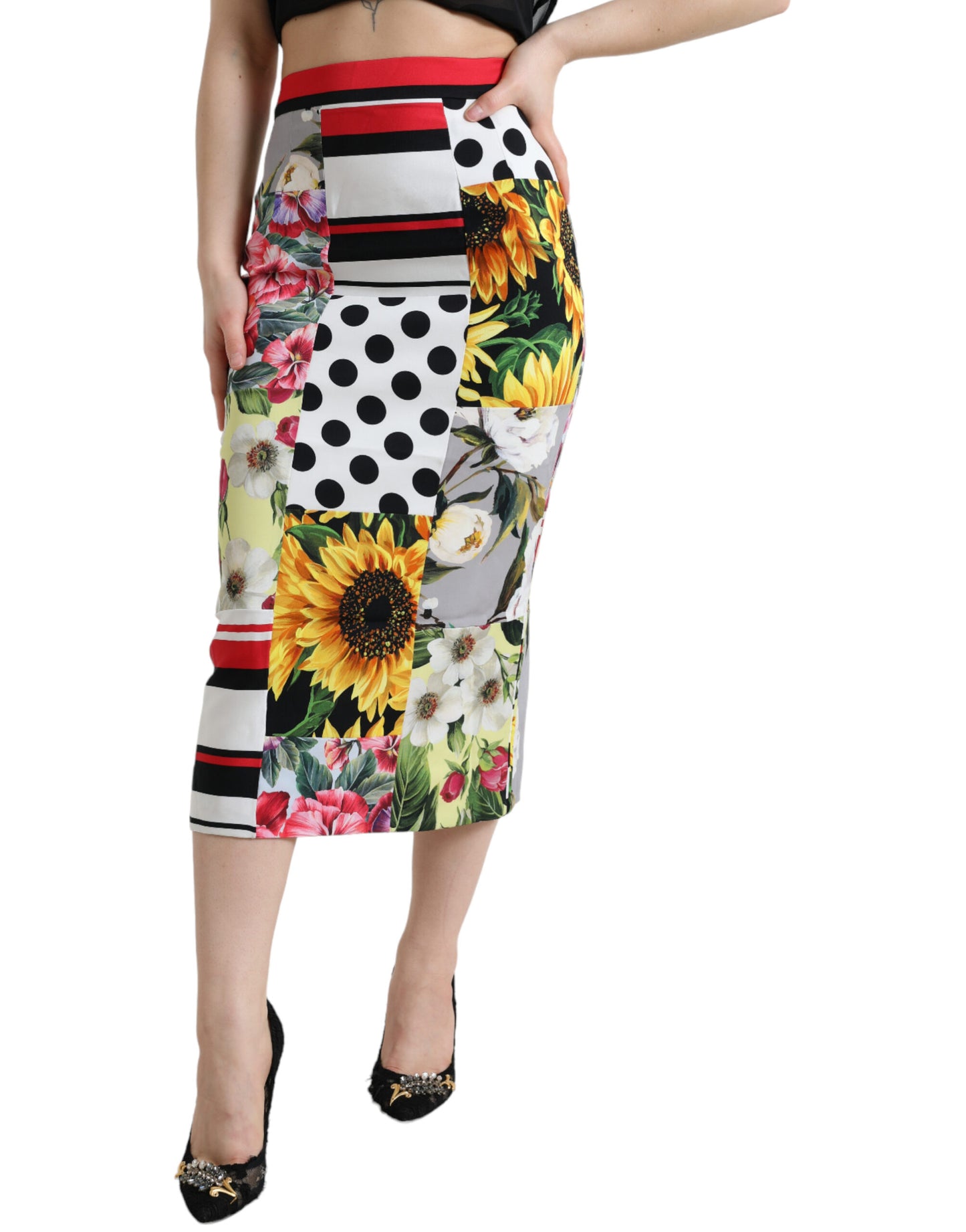 Dolce & Gabbana Glamorous High Waist Patchwork Midi Skirt IT38 / XS