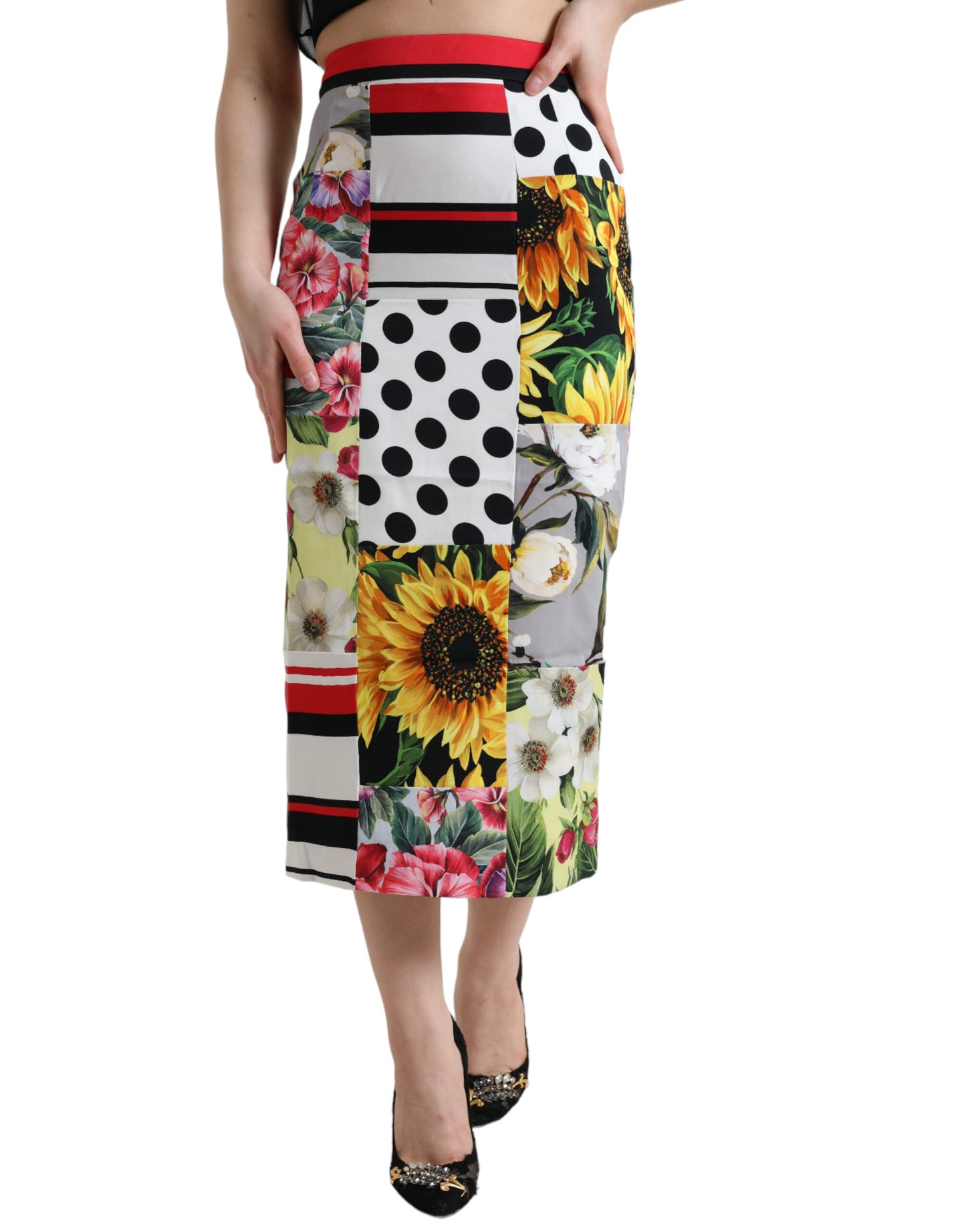 Dolce & Gabbana Glamorous High Waist Patchwork Midi Skirt IT38 / XS