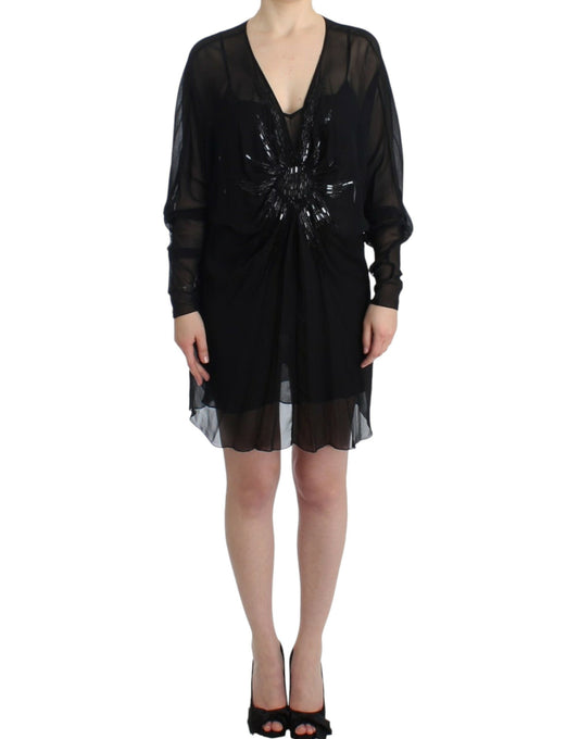 Cavalli Elegant Sheer Black Silk Blouson Dress IT40 | S