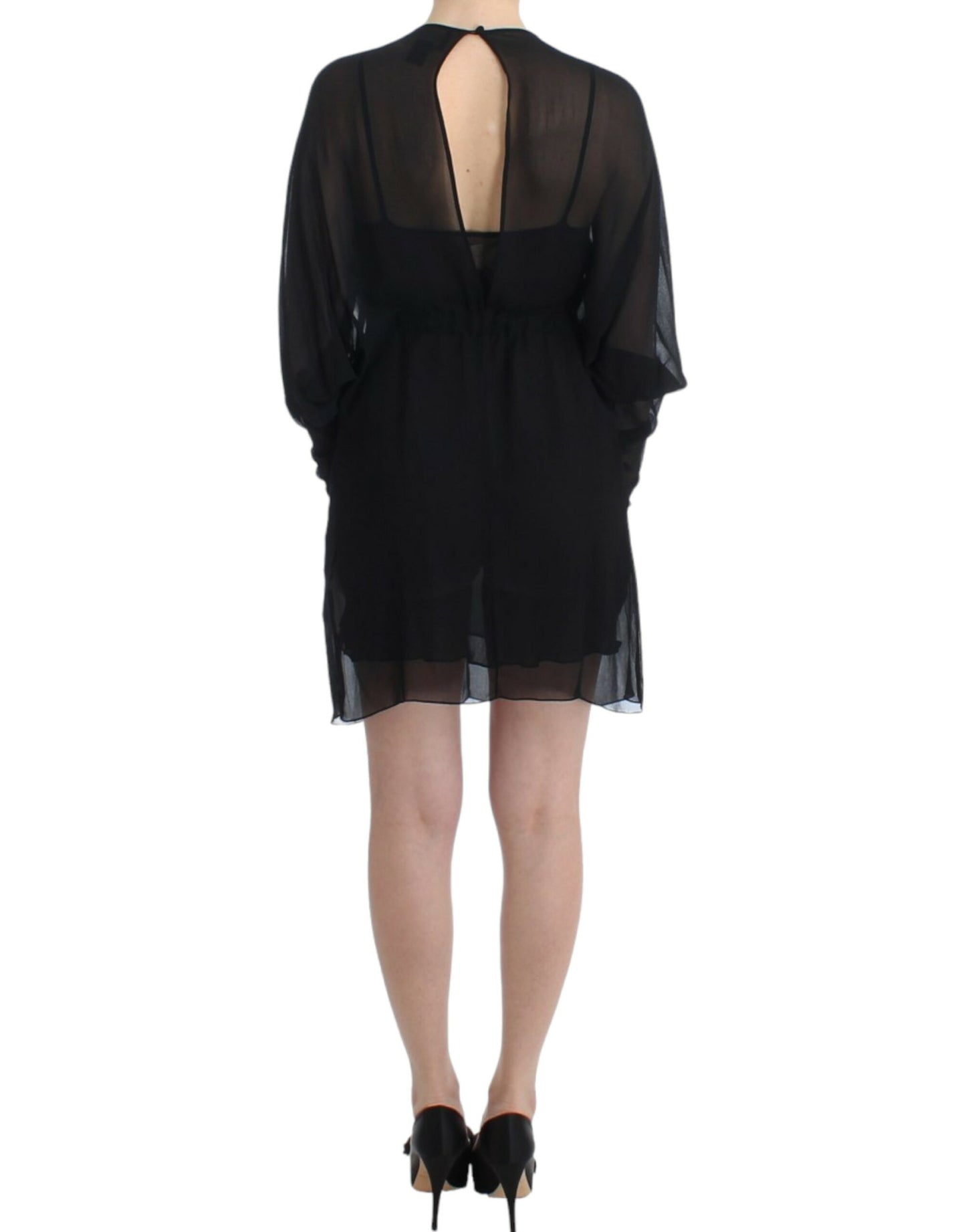 Cavalli Elegant Sheer Black Silk Blouson Dress IT40 | S