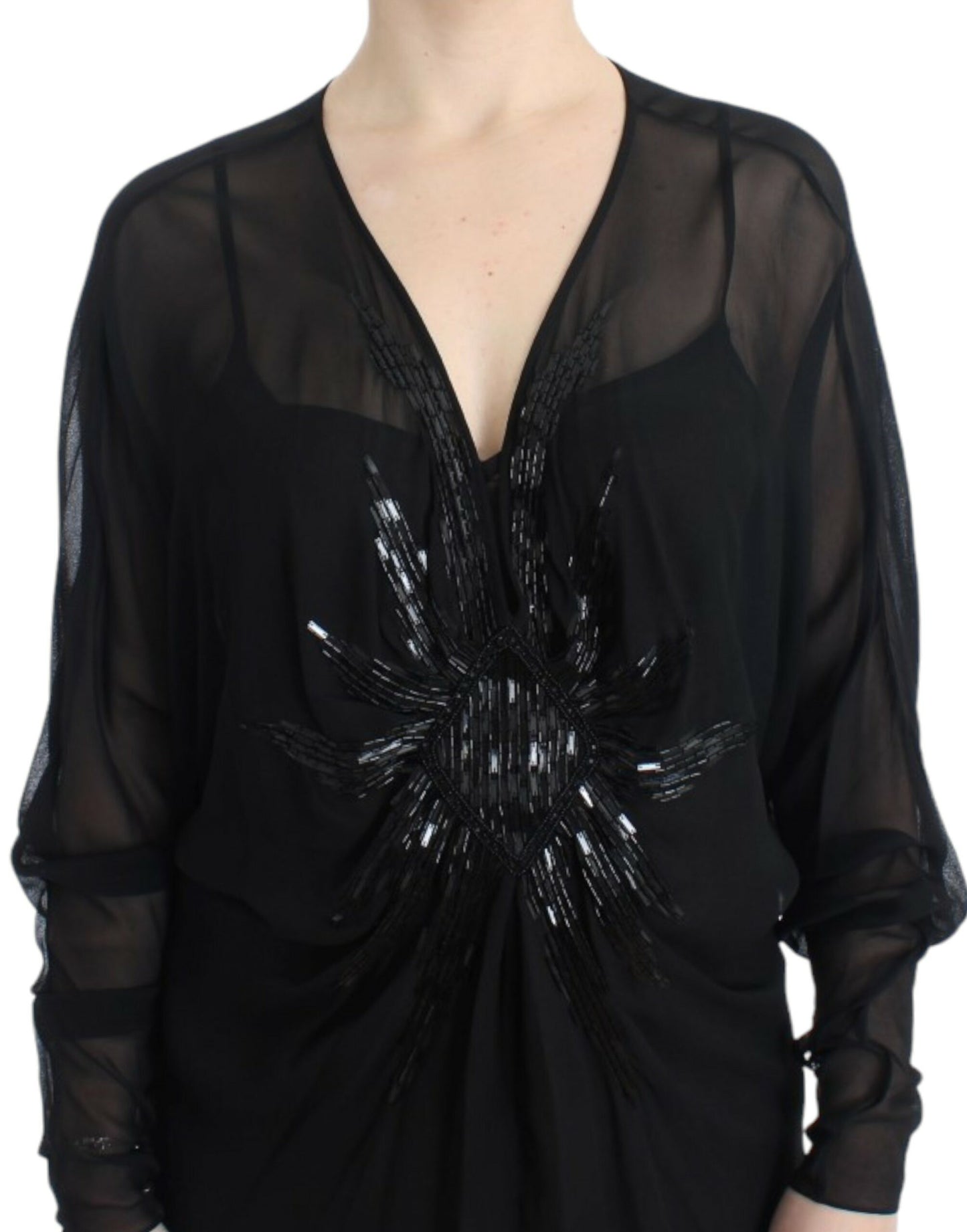 Cavalli Elegant Sheer Black Silk Blouson Dress IT40 | S