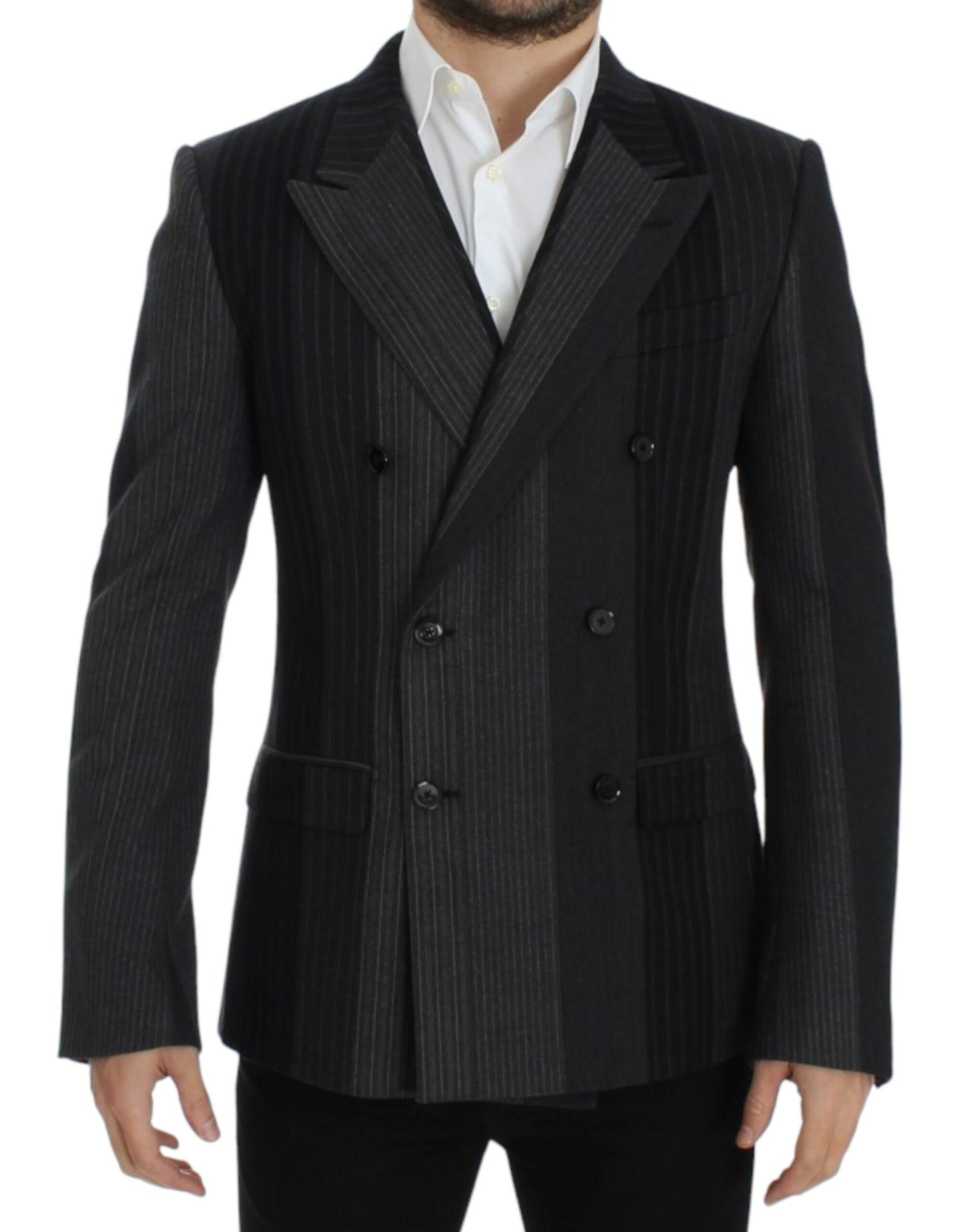 Dolce & Gabbana Elegant Gray Striped Wool Slim Blazer IT48 / M