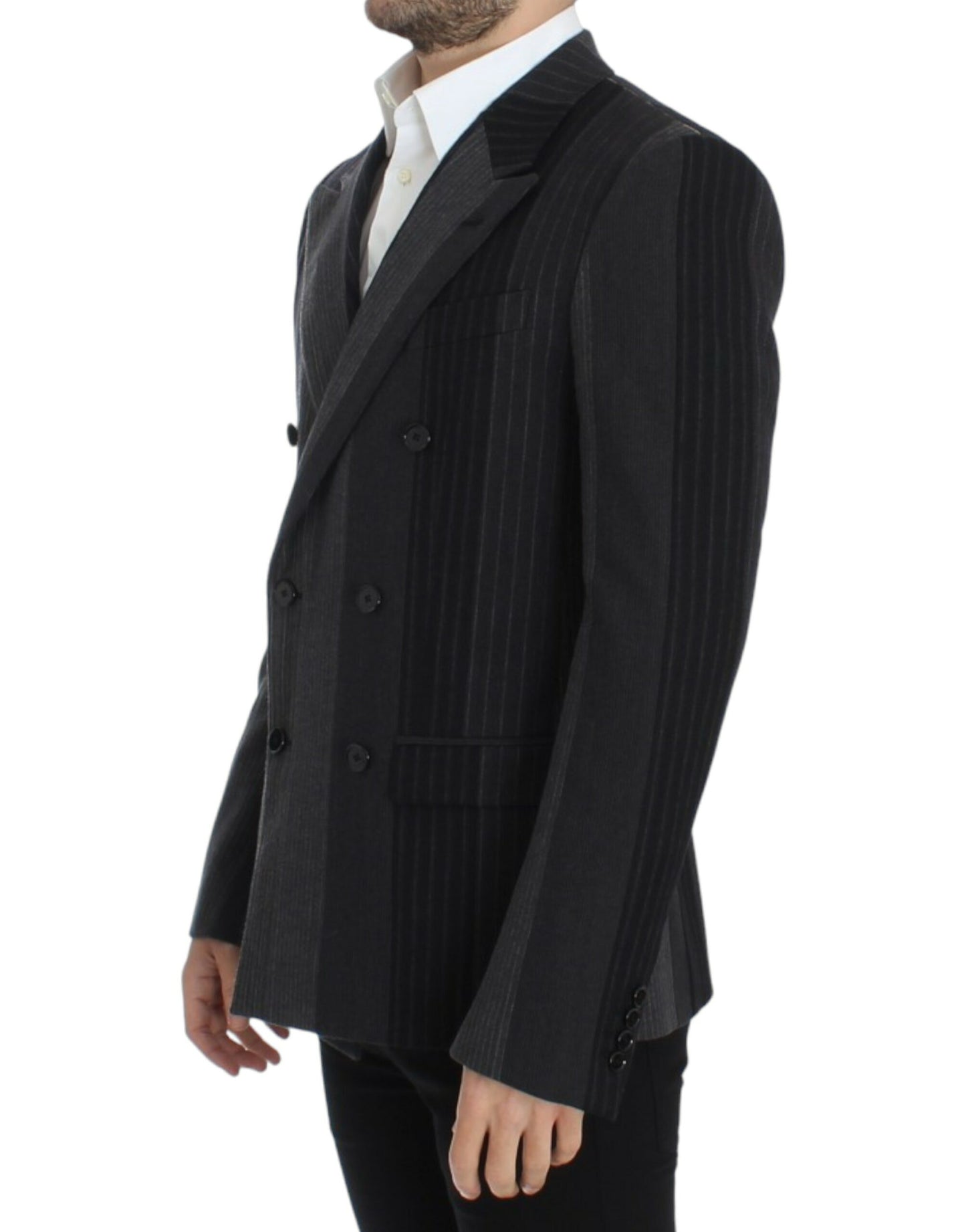 Dolce & Gabbana Elegant Gray Striped Wool Slim Blazer IT48 / M