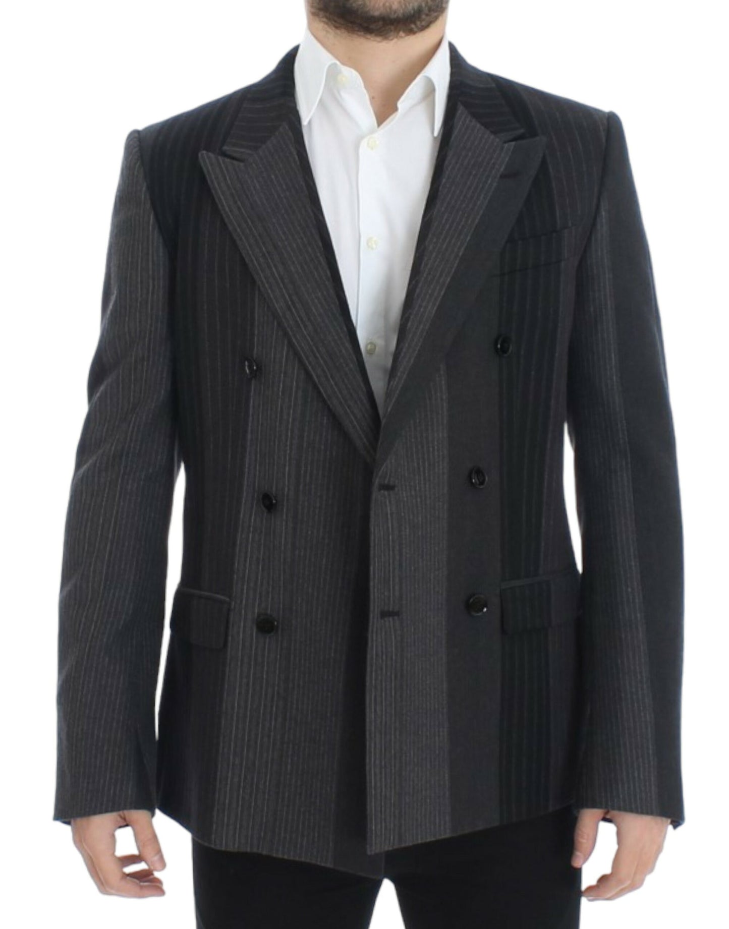 Dolce & Gabbana Elegant Gray Striped Wool Slim Blazer IT48 / M