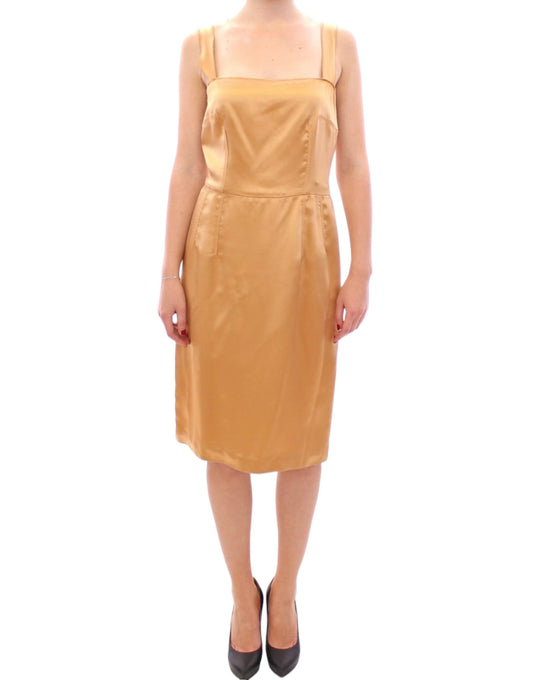 Dolce & Gabbana Elegant Bronze Silk Knee-Length Sheath Dress IT36 / XXS