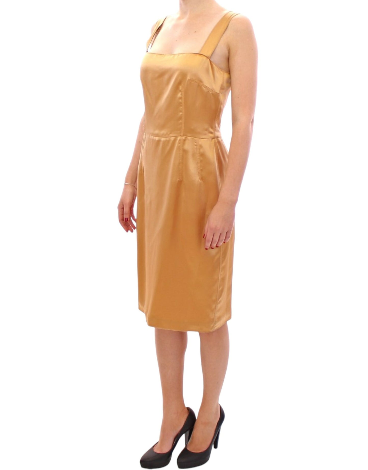 Dolce & Gabbana Elegant Bronze Silk Knee-Length Sheath Dress IT36 / XXS