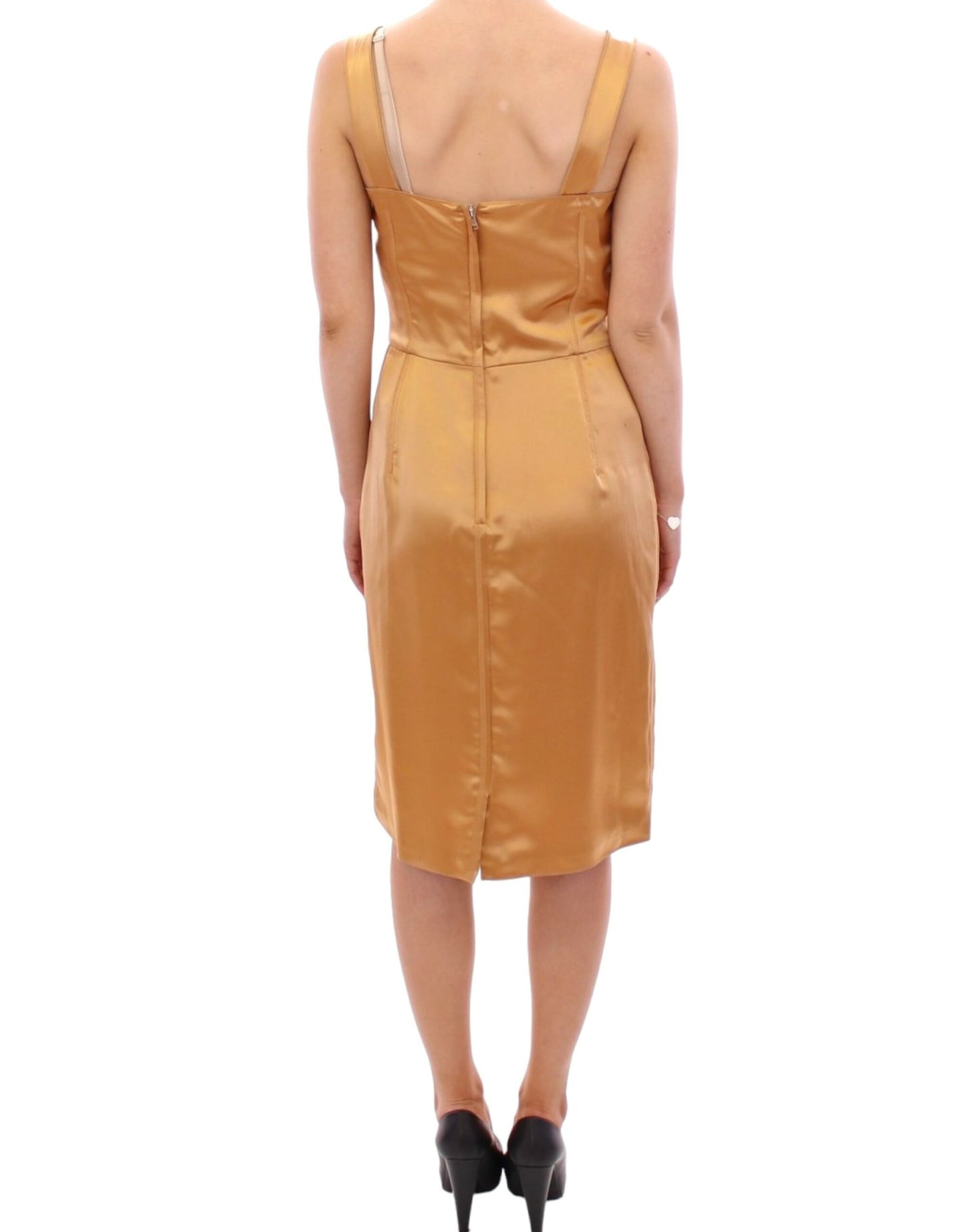 Dolce & Gabbana Elegant Bronze Silk Knee-Length Sheath Dress IT36 / XXS