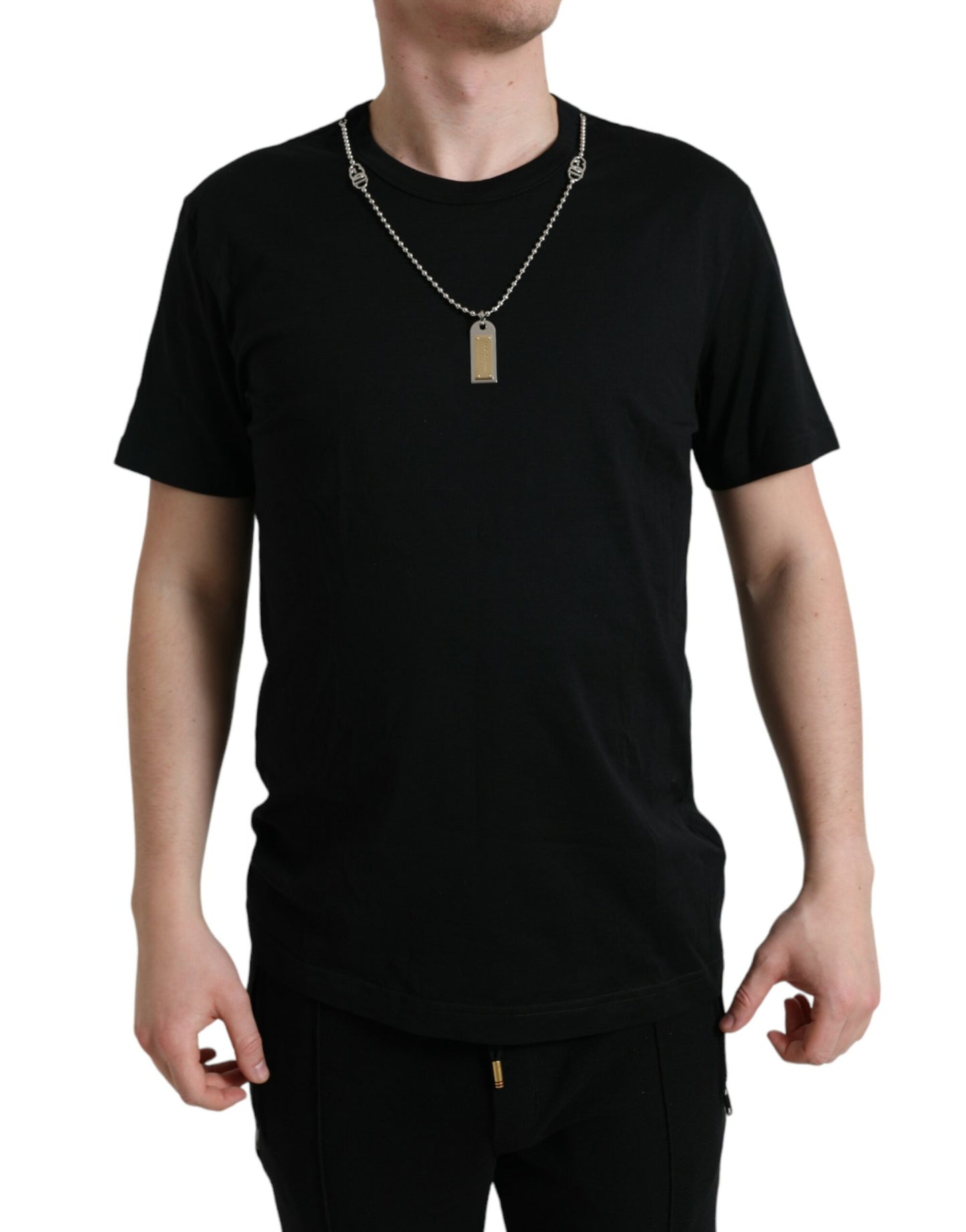 Dolce & Gabbana Sleek Cotton Round Neck T-Shirt with Chain Detail IT52 / L