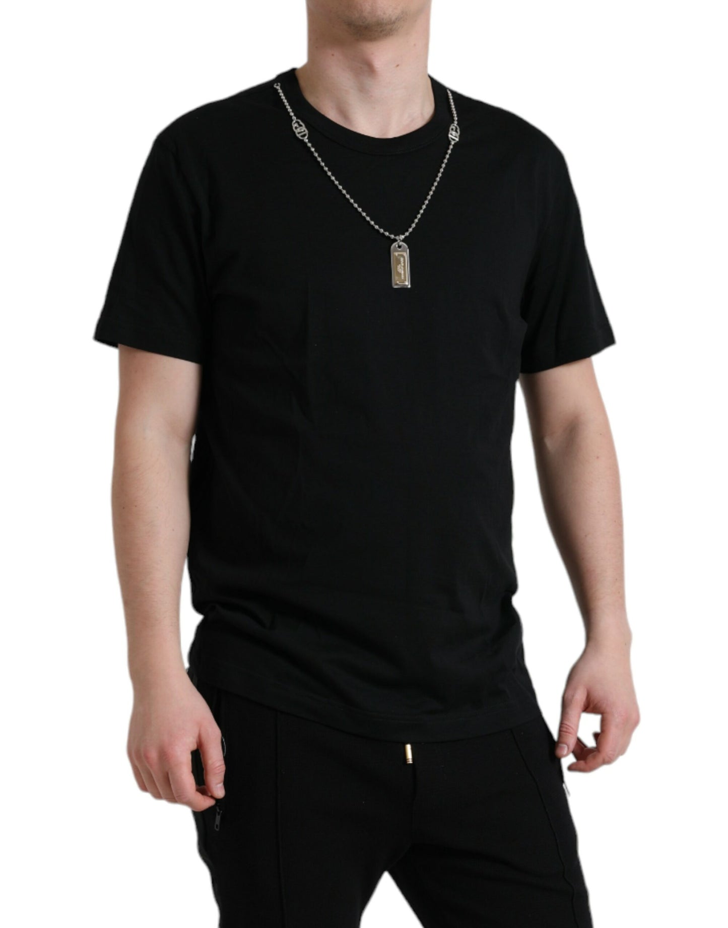 Dolce & Gabbana Sleek Cotton Round Neck T-Shirt with Chain Detail IT52 / L