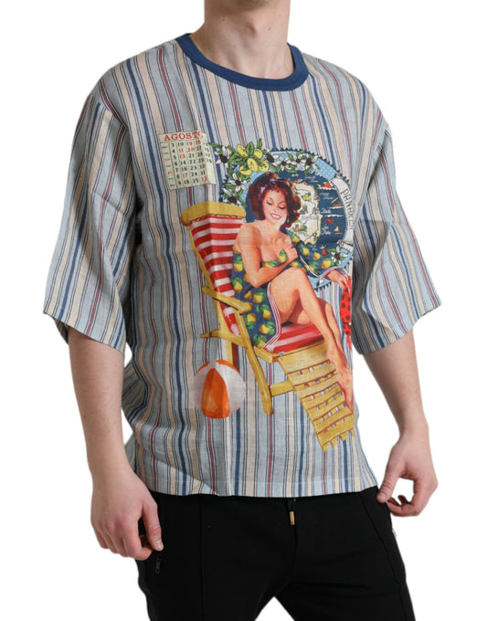 Dolce & Gabbana Elegant Linen T-Shirt with AGOSTO Motif IT48 / M