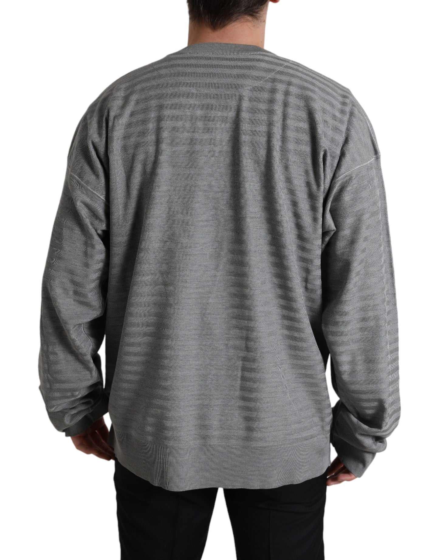 Dolce & Gabbana Elegant Gray Striped Silk Crewneck Pullover IT48 / M