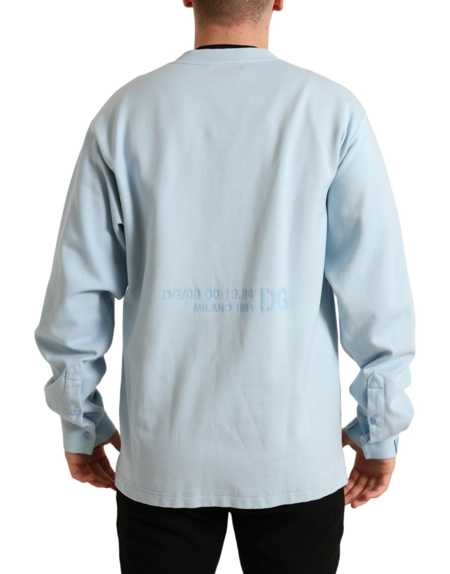 Dolce & Gabbana Elegant Light Blue Cotton Blend Crew Neck Sweater IT48 / M