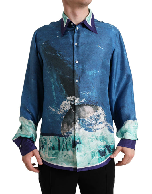 Dolce & Gabbana Elegant Ocean Print Silk Shirt IT42 / XL