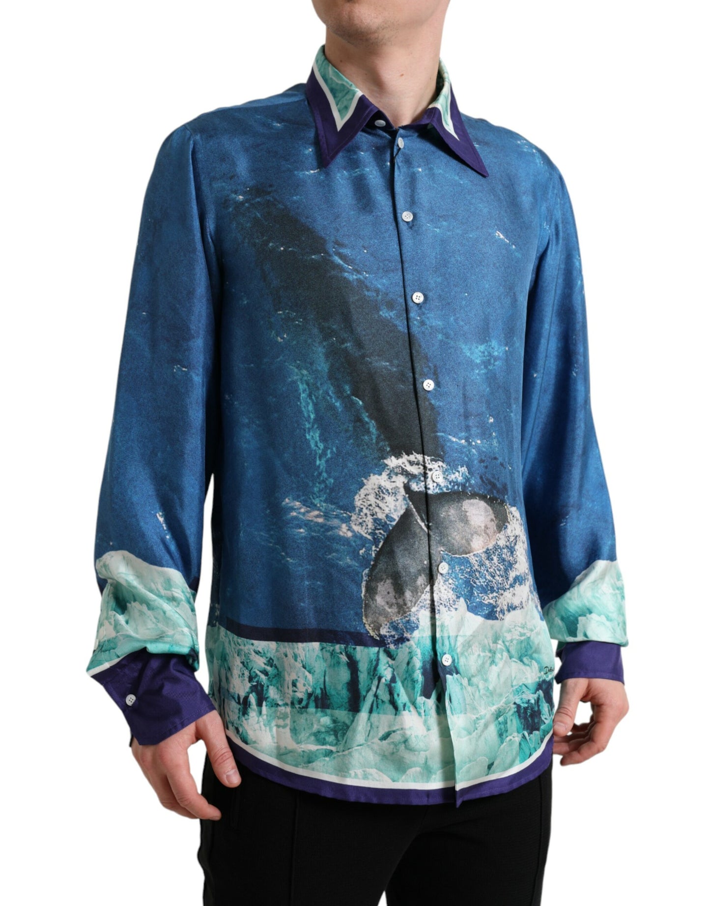 Dolce & Gabbana Elegant Ocean Print Silk Shirt IT42 / XL