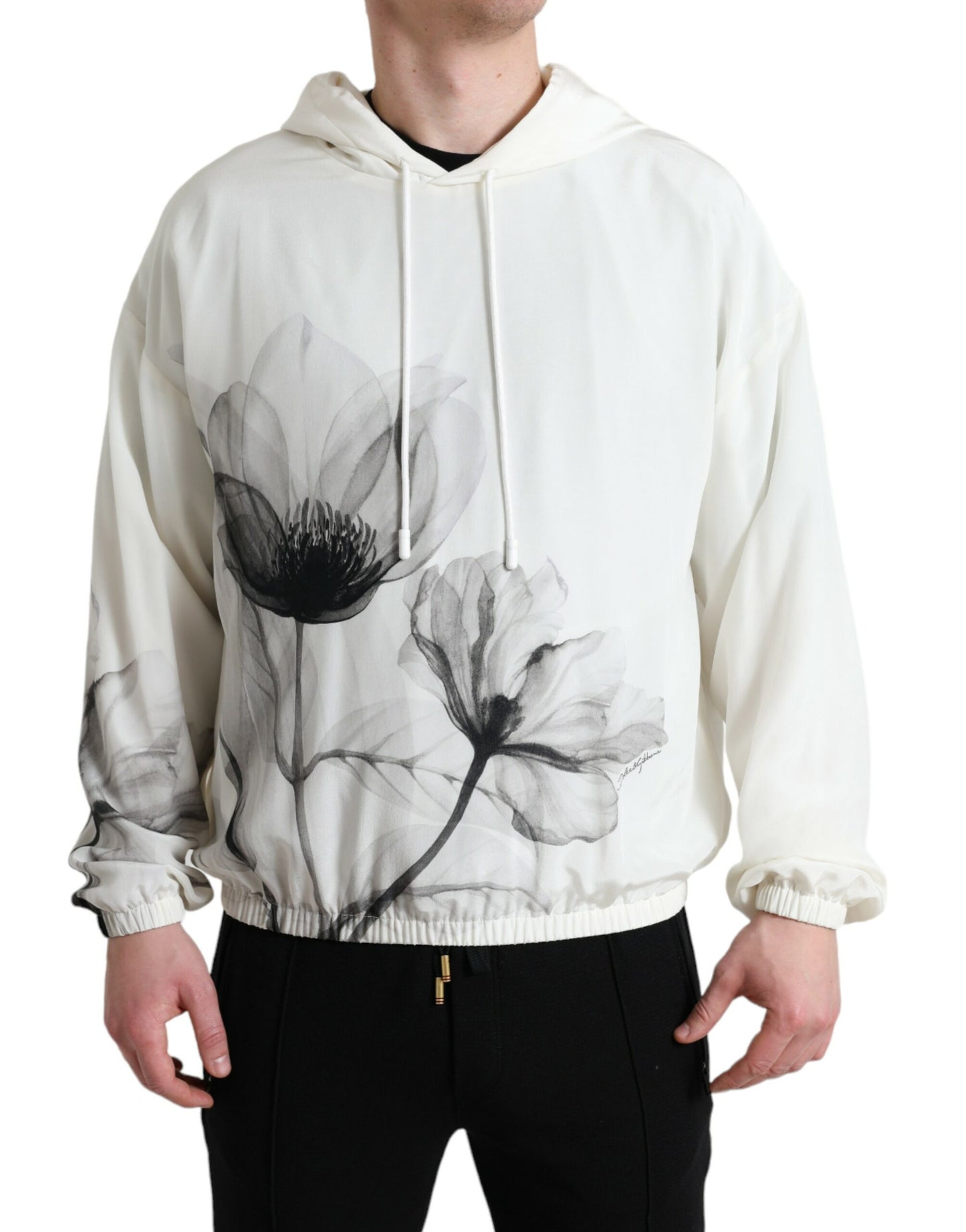 Dolce & Gabbana Elegant Floral Silk Hooded Pullover IT48 / M