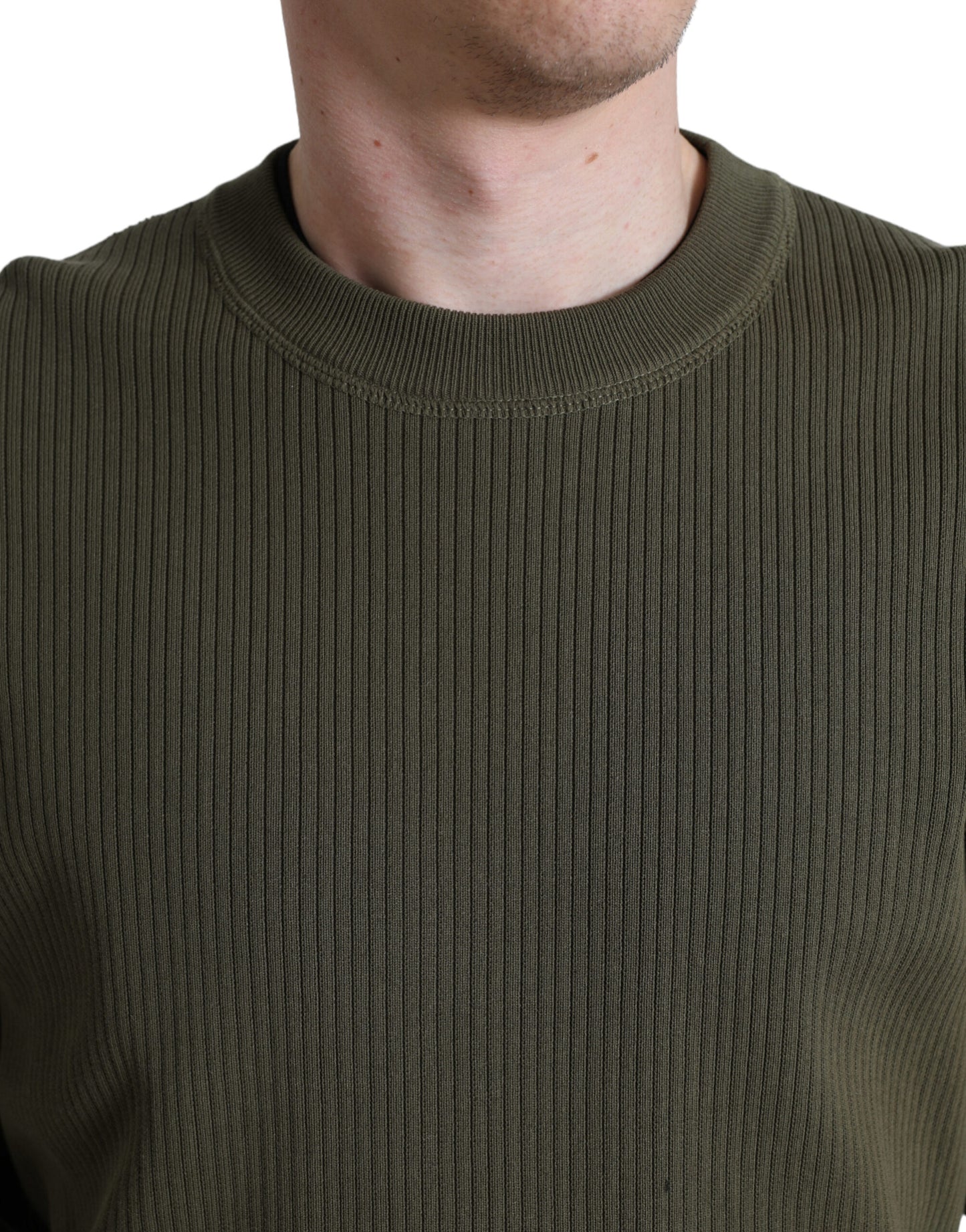 Dolce & Gabbana Elegant Green Crew Neck Cotton Sweater IT48 / M