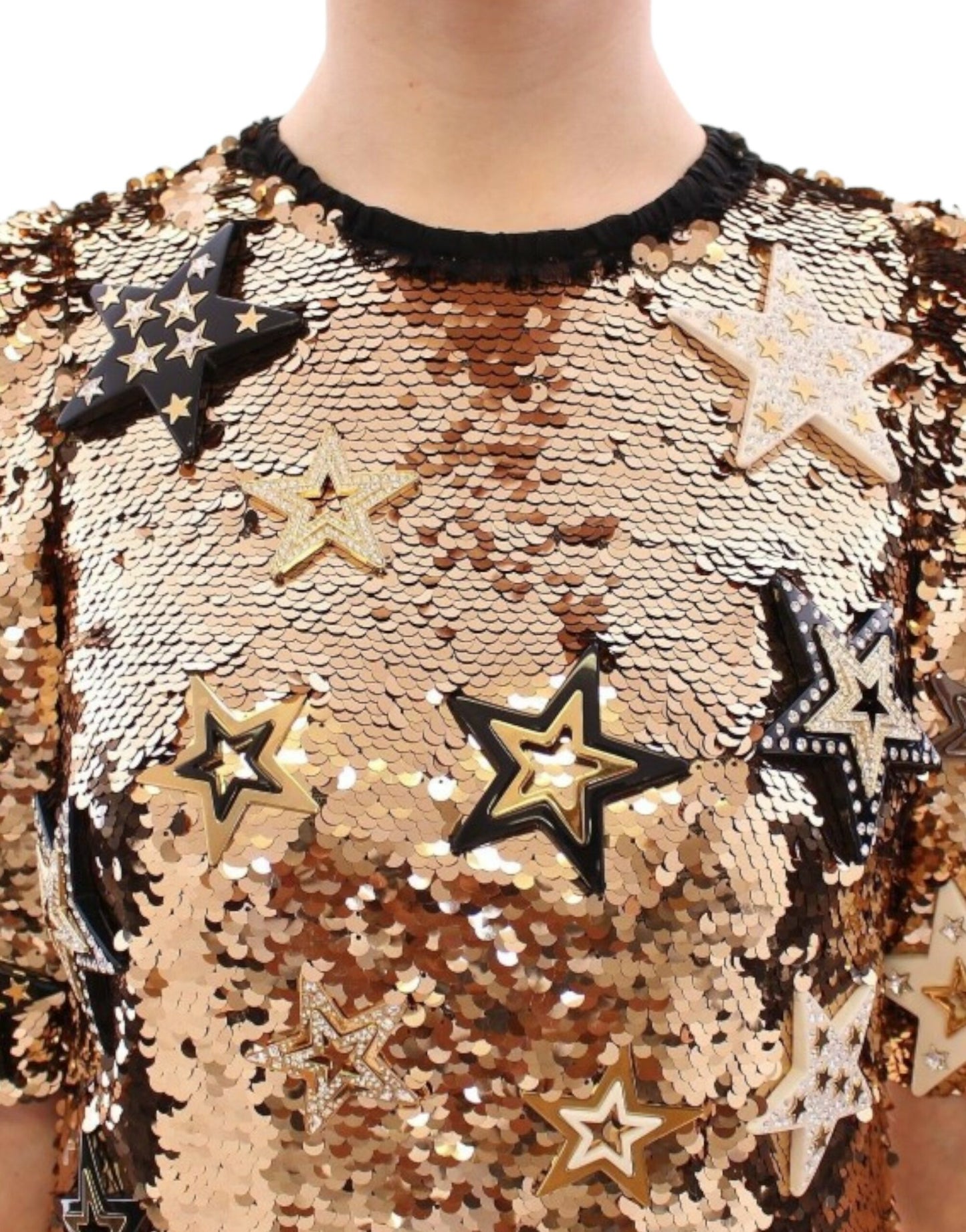 Dolce & Gabbana Exquisite Gold Sequined Star Sheath Dress IT36 / XXS