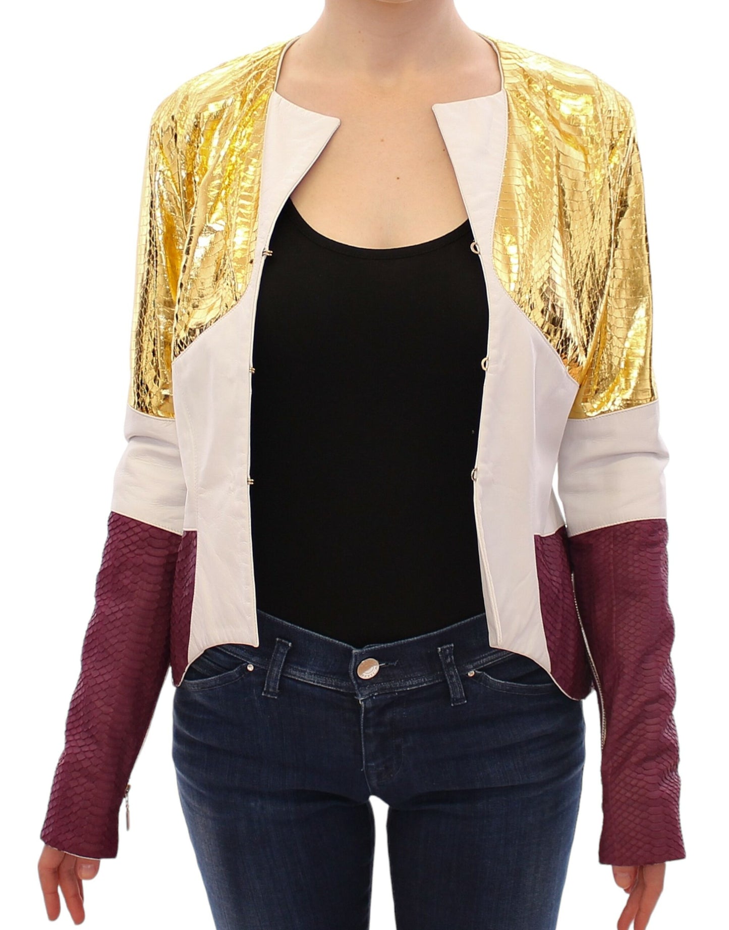 Vladimiro Gioia Elegant Metallic Croc Print Leather Jacket IT40 | S