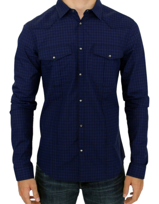 Costume National Chic Blue Checkered Casual Cotton Shirt IT48 | M