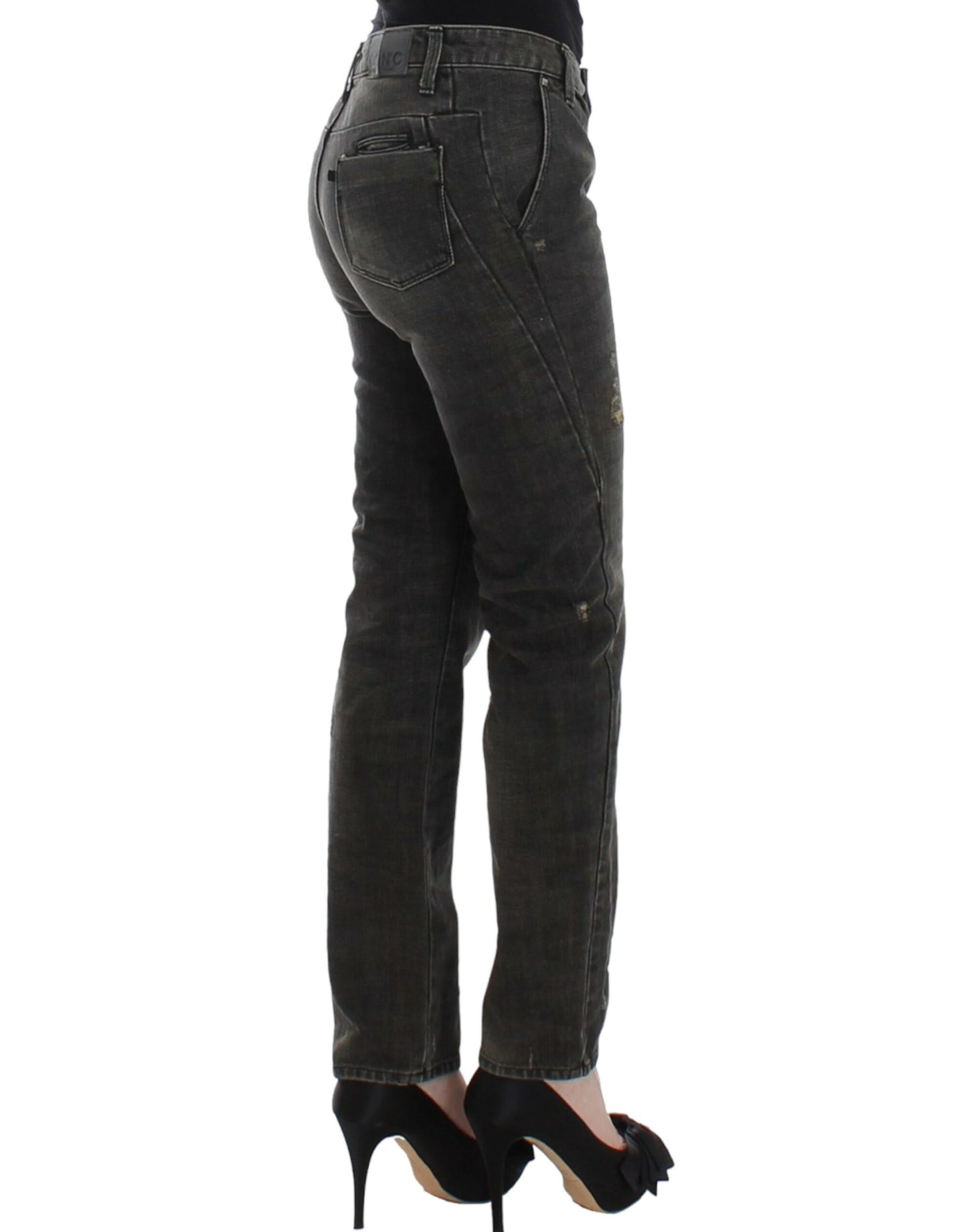 Costume National Sleek Gray Straight Leg Distressed Jeans W26