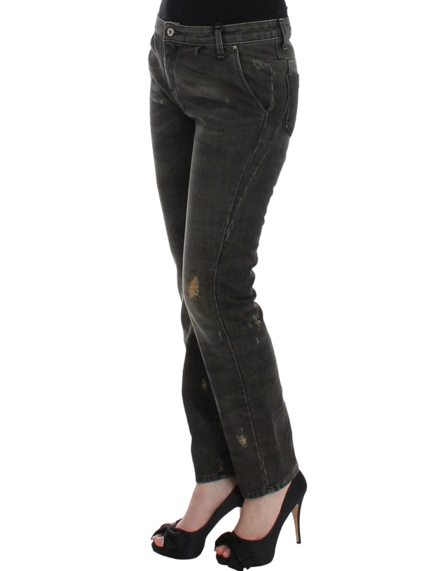 Costume National Sleek Gray Straight Leg Distressed Jeans W26