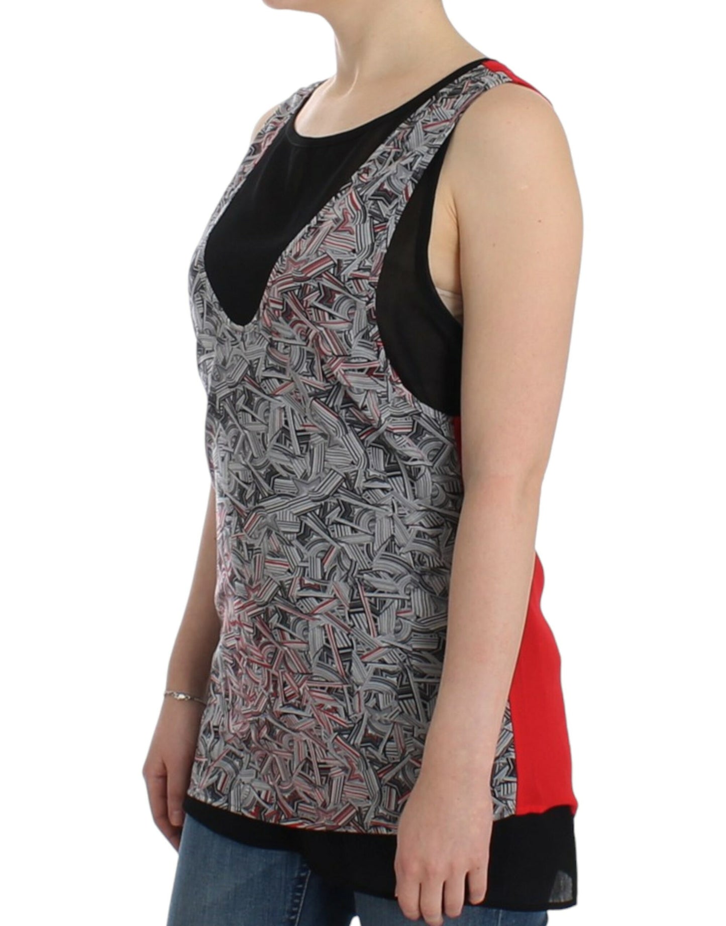 Costume National Elegant Sleeveless Black & Red Top