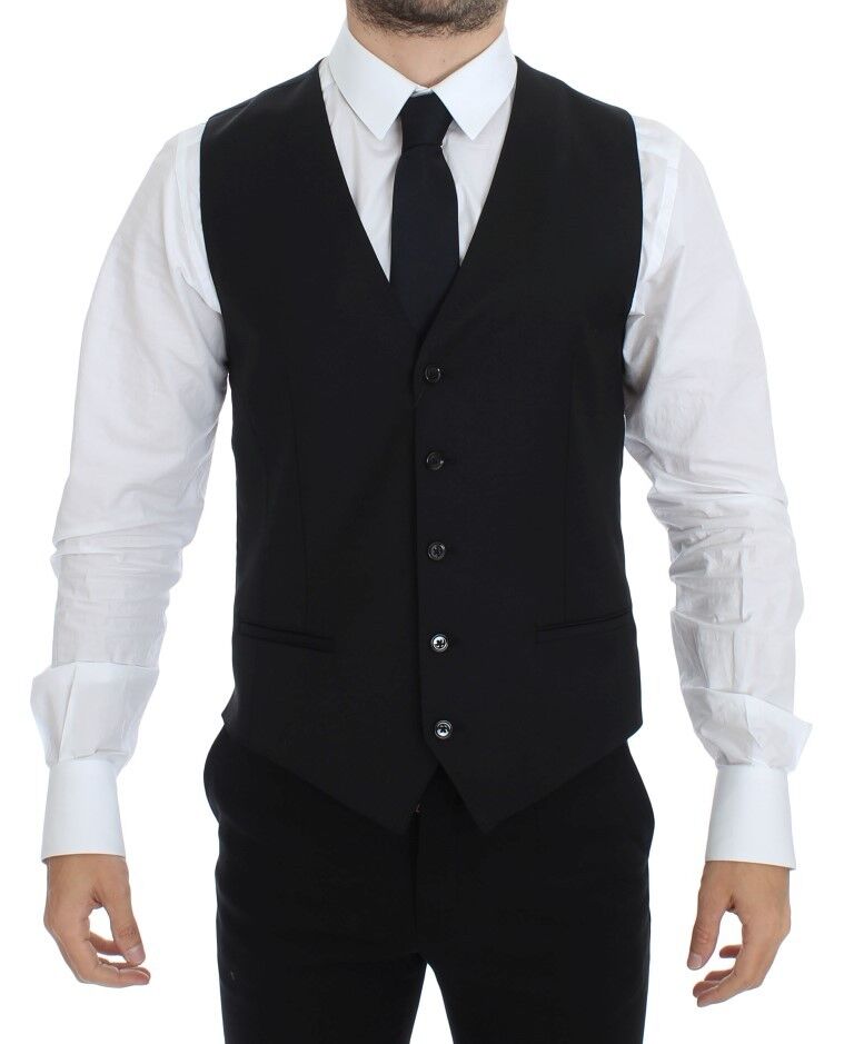 Dolce & Gabbana Elegant Black Wool Silk Dress Vest IT48 / M