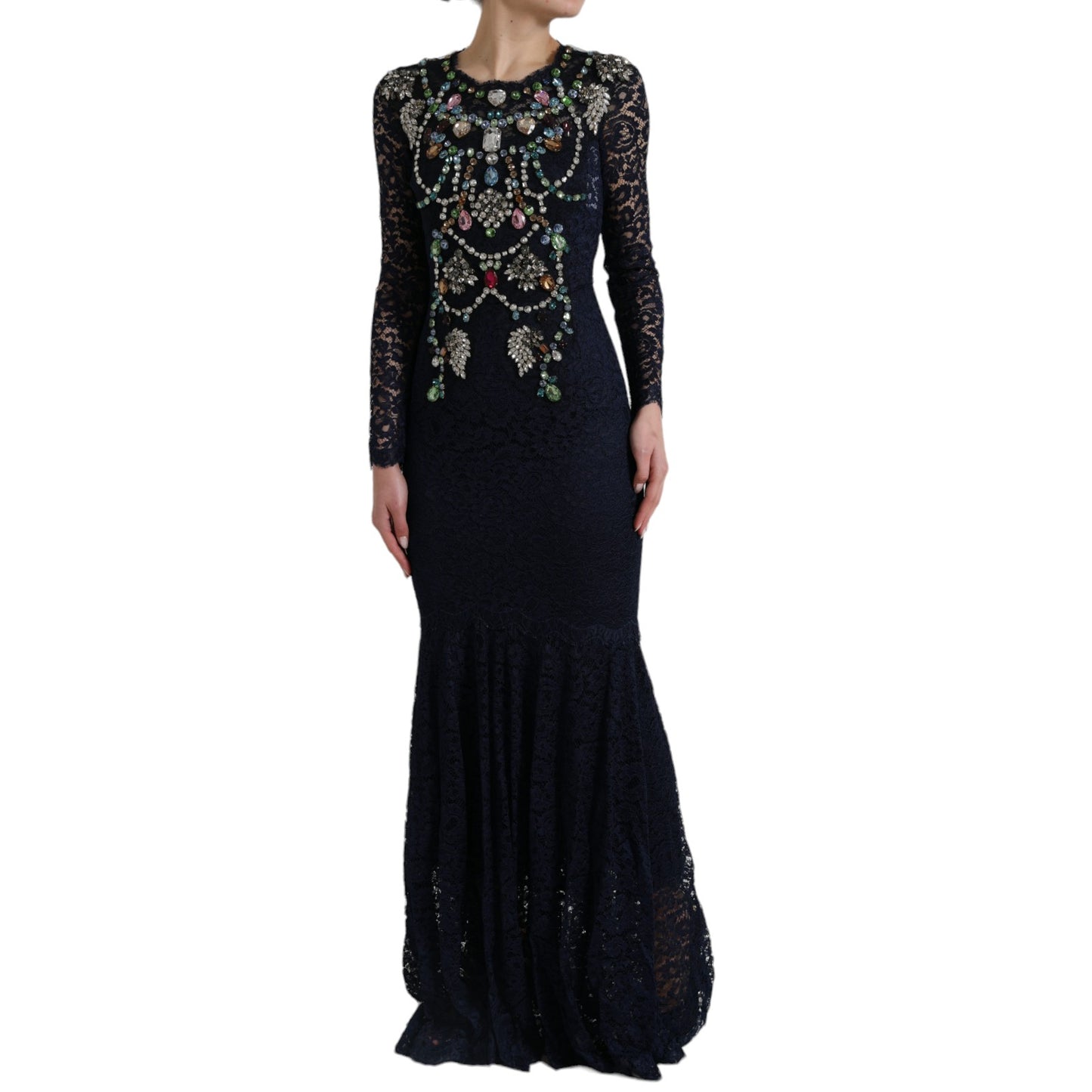 Dolce & Gabbana Crystal Embellished Navy Blue Flare Dress IT38 / XS