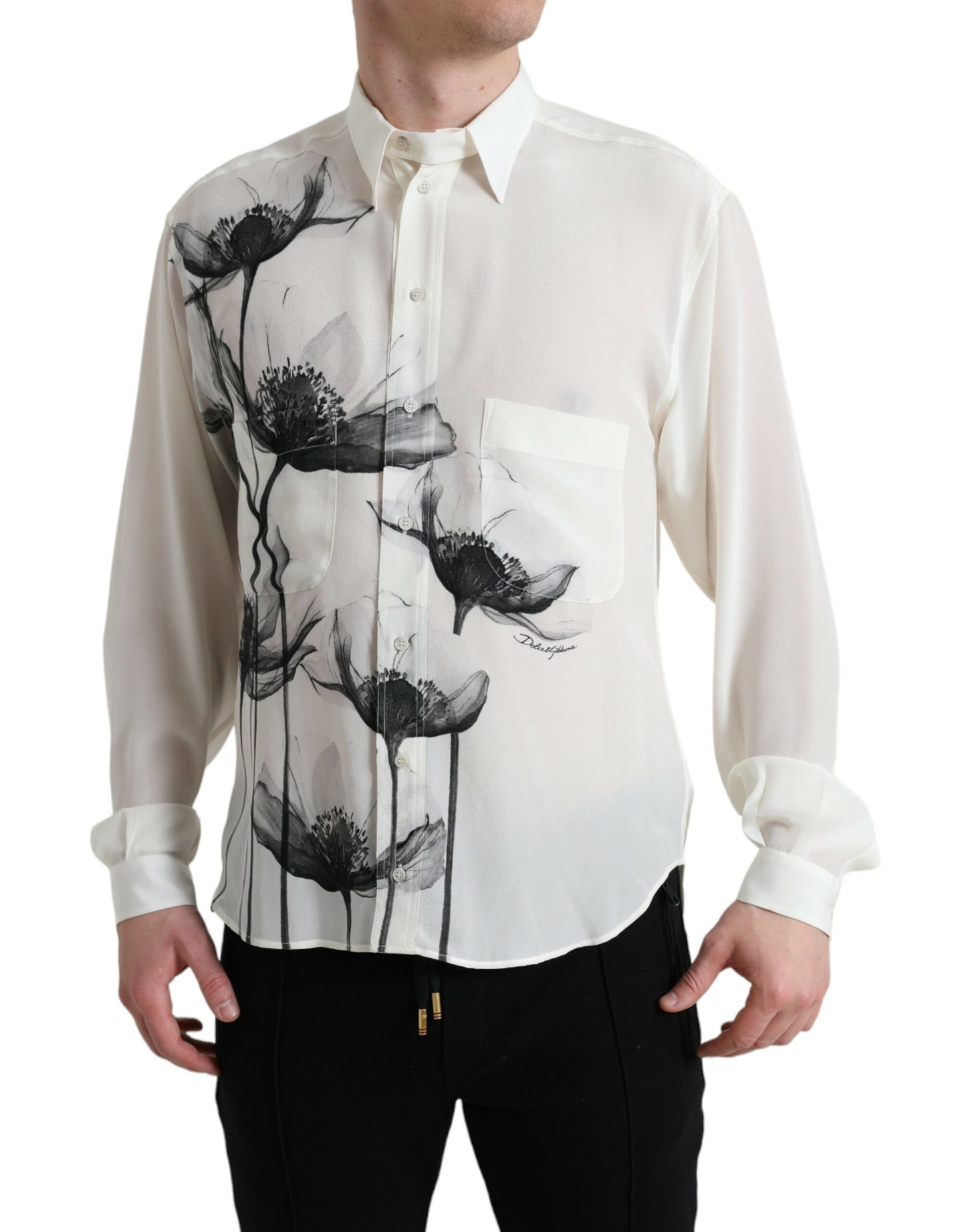 Dolce & Gabbana Elegant Floral Silk Dress Shirt IT40 / M