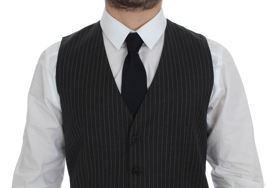 Dolce & Gabbana Elegant Gray Striped Wool Dress Vest IT48 / M