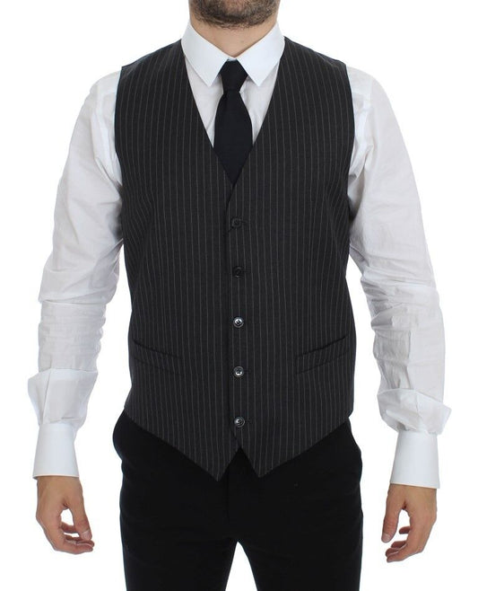 Dolce & Gabbana Elegant Gray Striped Wool Dress Vest IT48 / M