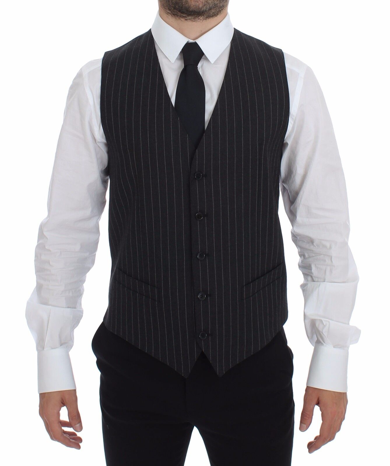 Dolce & Gabbana Elegant Gray Striped Dress Vest IT48 / M