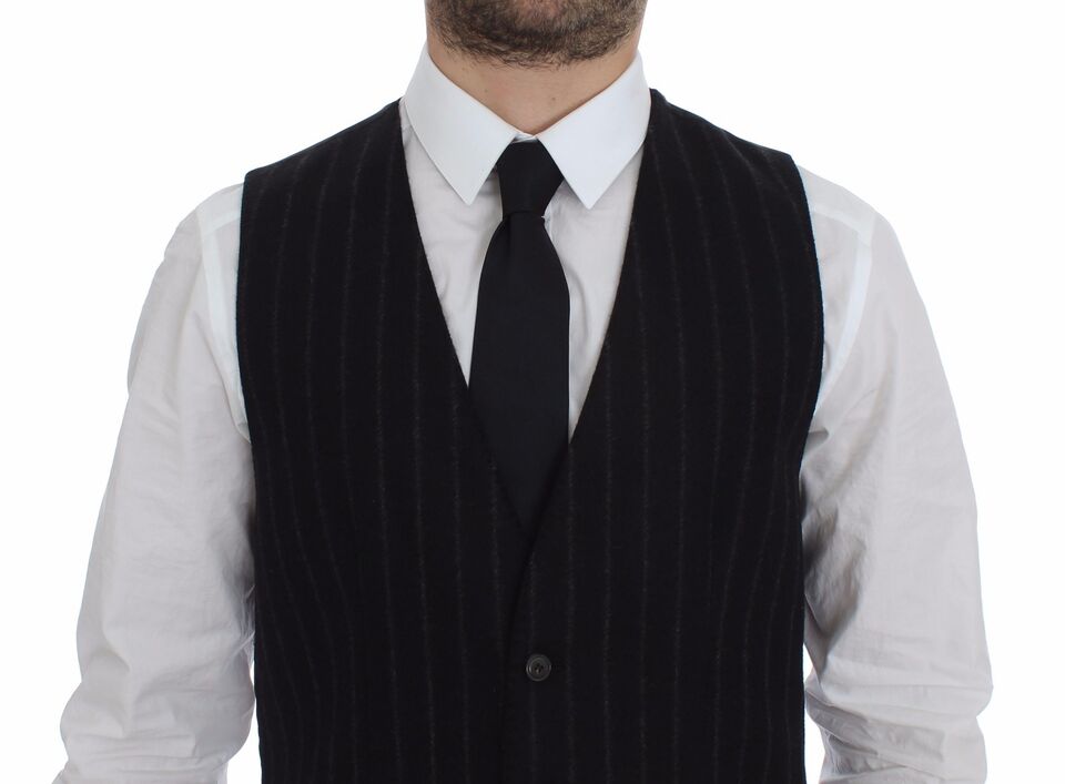 Dolce & Gabbana Elegant Black Striped Single Breasted Dress Vest IT48 / M