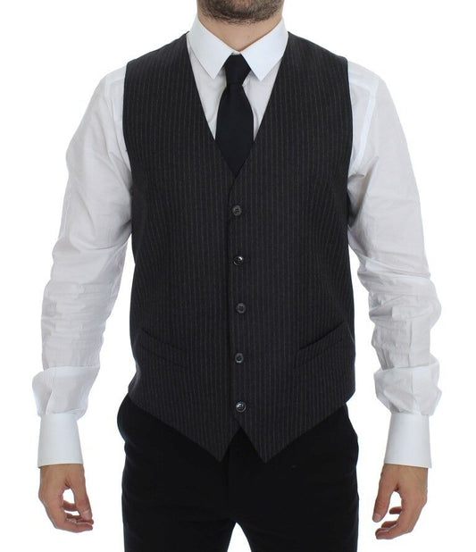 Dolce & Gabbana Elegant Gray Striped Wool Dress Vest IT48 / M