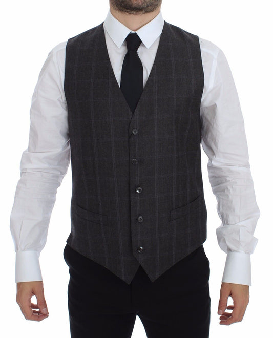 Dolce & Gabbana Elegant Checkered Wool Dress Vest IT48 / M