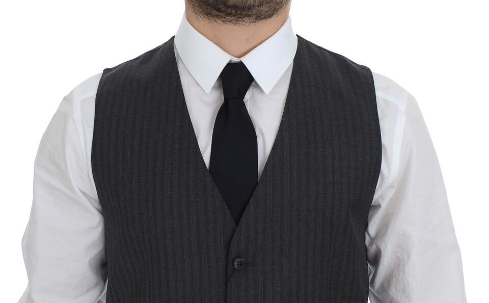 Dolce & Gabbana Elegant Gray Striped Wool Dress Vest IT48 / M