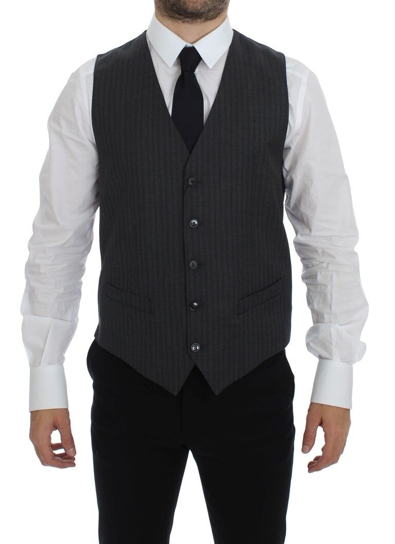 Dolce & Gabbana Elegant Gray Striped Wool Dress Vest IT48 / M