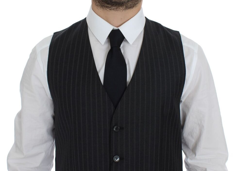 Dolce & Gabbana Elegant Gray Striped Wool Dress Vest IT48 / M