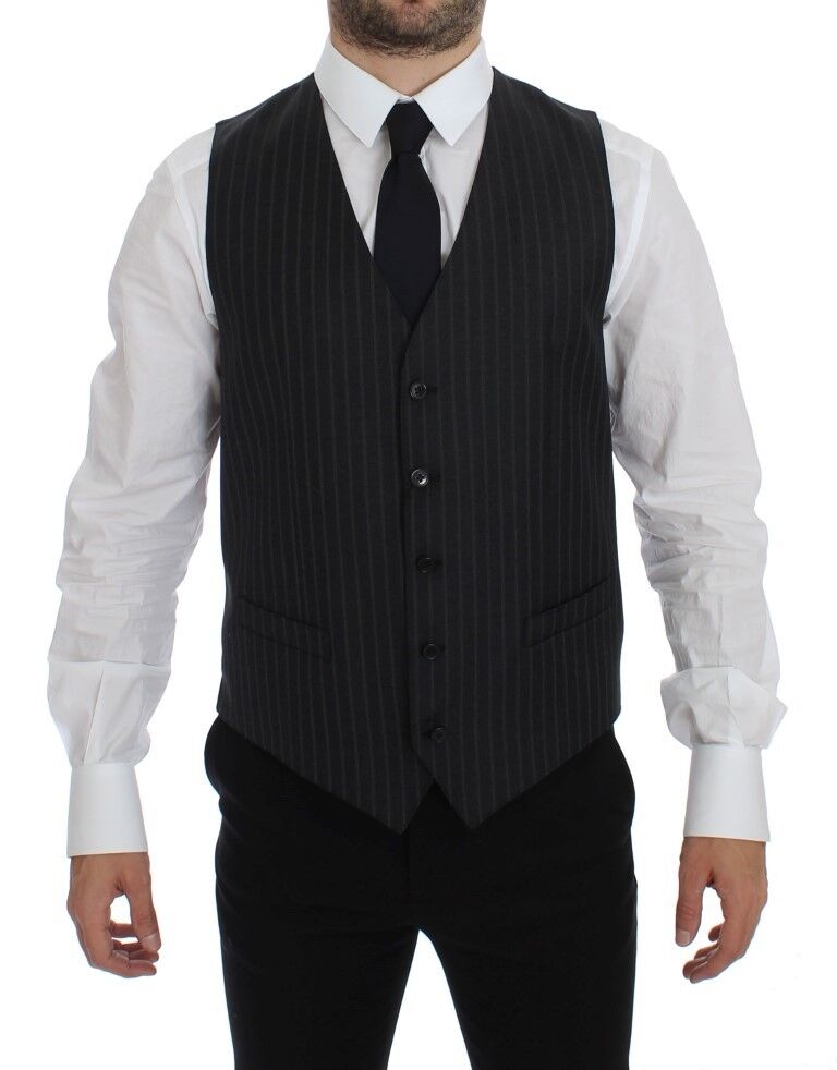 Dolce & Gabbana Elegant Gray Striped Wool Dress Vest IT48 / M